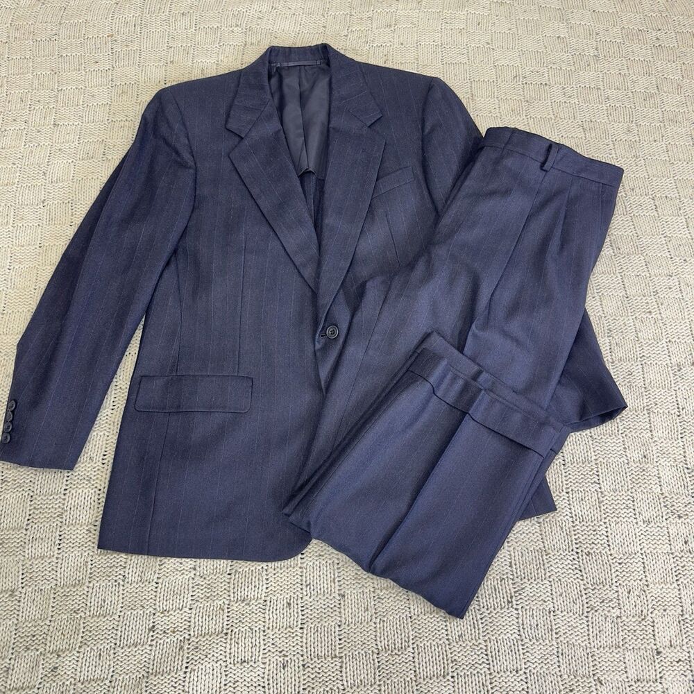 VTG Hickey Freeman 42R Wool Suit Pinstripe Custom Tailored Norton Ditto 36x30